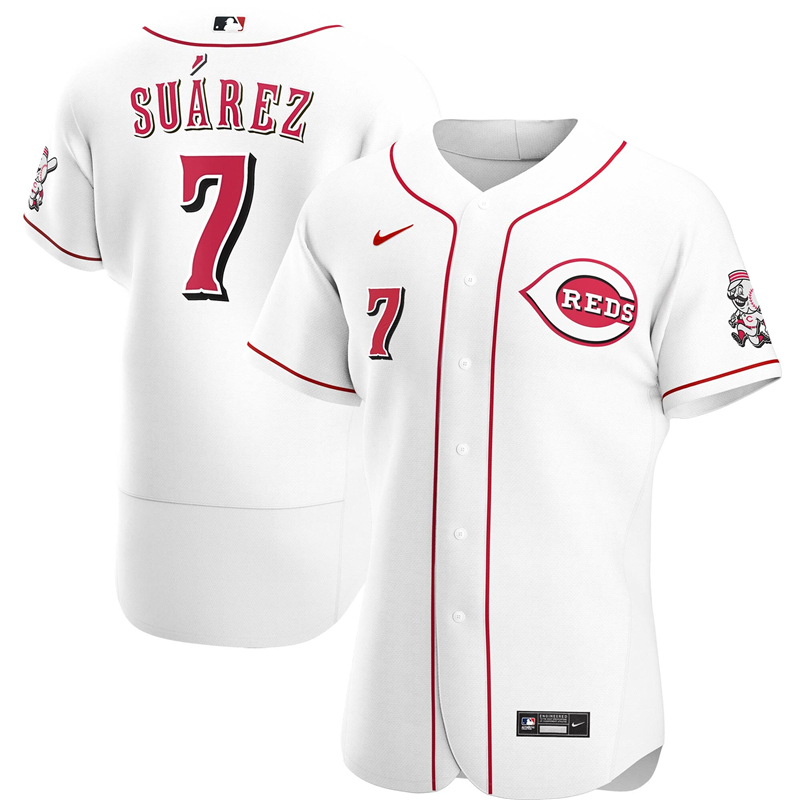 2020 MLB Men Cincinnati Reds 7 Eugenio Suarez Nike White Home 2020 Authentic Player Jersey 1